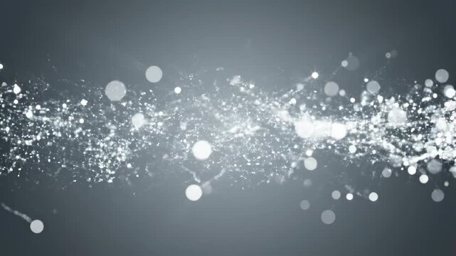 Seamlessly looping stream of bright white light particles rapidly flowing across a soft medium gray gradient digital surface data stream, overlay, blurred