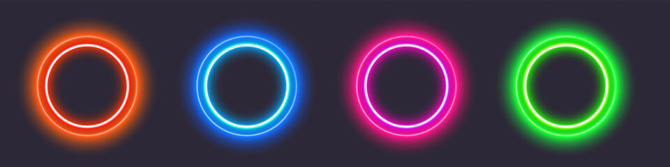Glowing neon circles on dark background. © Богдан Скрипник