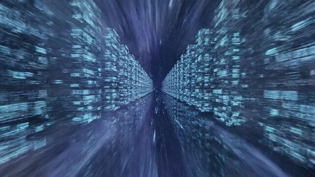 Secure digital archive tracking shot through a massive abstract polygonal structure symbolizing infinite virtual storage capacity and network security tracking shot, corporate, Secure digital archive