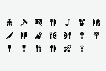 Kitchen Utensils Solid Icon Set