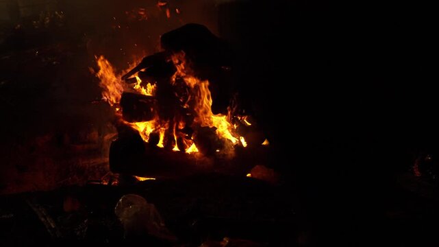 Funeral Pyres at Manikarnika Ghat Varanasi India Slow Motion