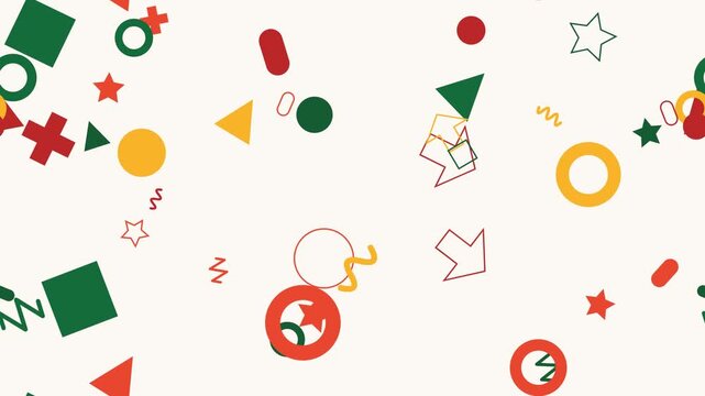 Colorful Geometric Shapes Scattering on Light Background Playful Abstract Design