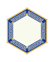 Obraz premium Geometric hexagon frame with greek key design and copy space