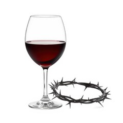 Symbolic representation of wine and crown of thorns in religious imagery