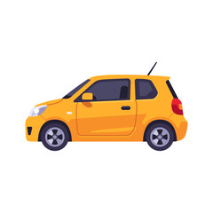 Obraz premium yellow car, compact hatchback, colorful vector flat style illustration 