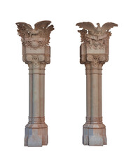 Elements of architectural decorations of buildings, columns and capitals, gypsum moldings, wall textures and patterns. On the streets in Barcelona, public places. © Kozlik_mozlik