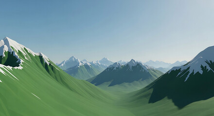 Snowcapped Mountain Range with Green Slopes Under Clear Blue Sky mountains peak