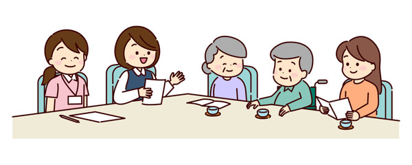 介護保険サービスについて相談している家族