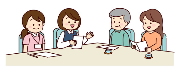 介護保険サービスについて相談している家族