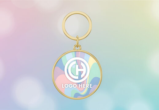 Circular Gold Metal Keychain Mockup