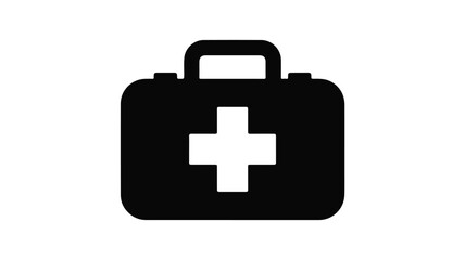 Obraz premium Medical kit silhouette icon isolated on a simple background viewed from the front with a clear cross symbol