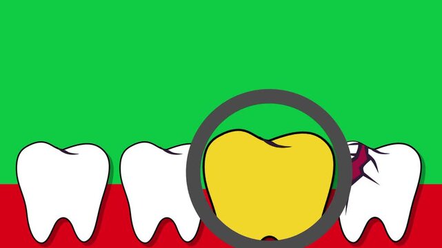 Magnifying glass inspecting teeth dental check animation