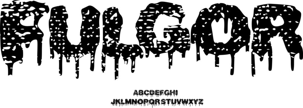 Fulgor Font - Melting Alphabet Display Font with Speckled Ink Texture and Slime Drip Effect for Horror Halloween Posters, Gritty Streetwear Branding, and Distorted Urban Typography Vector
