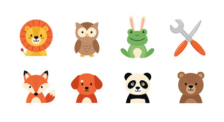Obraz premium Cartoon animal illustrations and tools