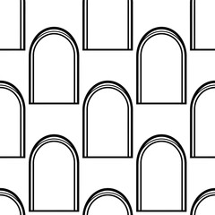 A seamless pattern of arches and rectangles in a minimalist design viewed from directly above in a simple graphic illustration