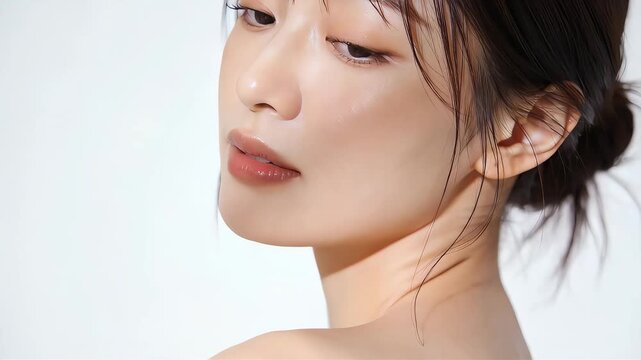 瑞々しく輝くツヤ肌の日本人女性。二の腕とボディケアのイメージ