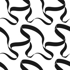 Curved black ribbons flowing freely in a seamless pattern from a top-down viewpoint