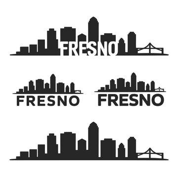 Fresno skyline silhouette graphic with repeated city name typography