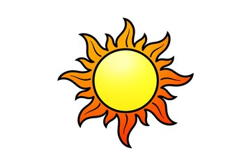 Naklejka premium Stylized sun illustration with bright yellow center and symmetrical orange-red jagged flames radiating outward