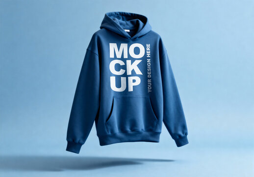 Blue Oversized Floating Hoodie Mockup Front View