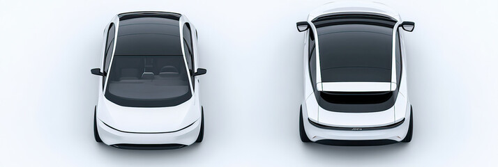 Two white cars viewed from above on a clean background