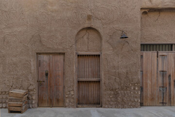 Architectural elements of buildings, ancient arches, windows, and doors. On the streets of the Emirates, in public spaces.