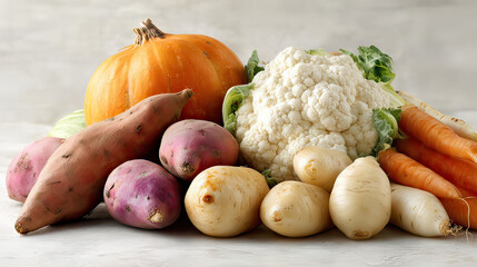 A vibrant assortment of fresh vegetables on a clean surface