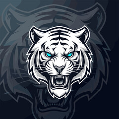 Obraz premium Aggressive white tiger head roaring with glowing blue eyes