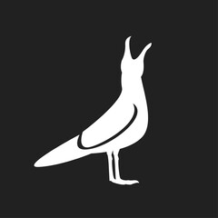 Fototapeta premium Minimalist White Bird Silhouette Singing on Black Background Graphic Icon