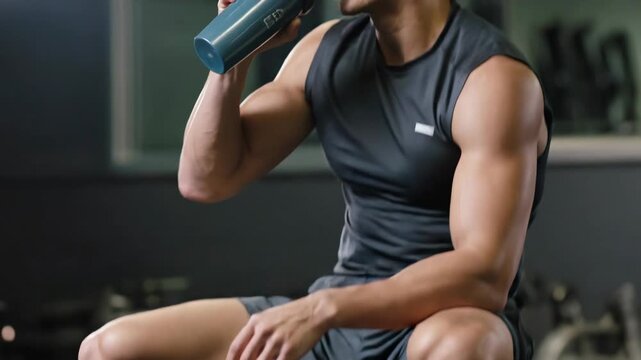 Man curling dumbbells while sitting on a gym bench, showcasing arm strength and fitness routine