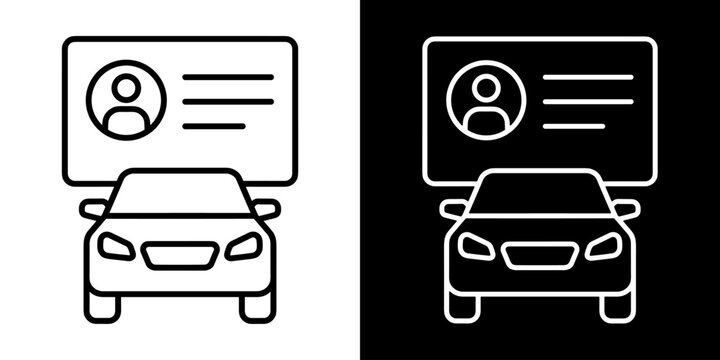 Driving License icon set concept in flat black and white style on clean background vector illustration design.	
