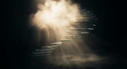 Ethereal staircase leading to a cloud with dramatic lighting  