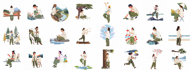 Artistic Exploration in Nature: Women Painting, Drawing, and Observing Diverse Landscapes © Sabiqul