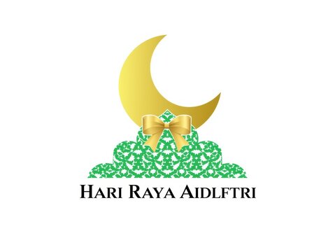 Celebrating hari raya aidilfitri with a golden crescent and green grass design