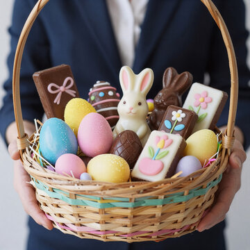 character concept, easter basket filled with delicious chocolate goodies