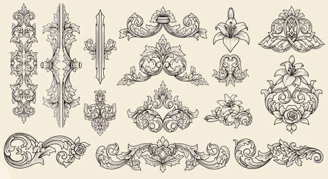 Vintage ornate decorative elements and flourishes collection.