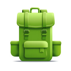 Green backpack on a white background 3D rendering straps isolated on a transparent background