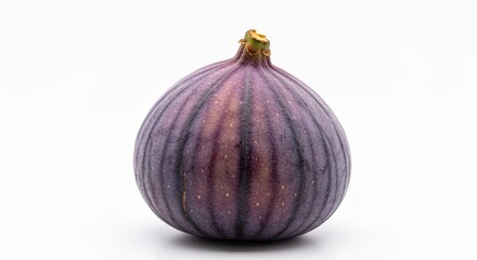 Close-Up of a Single Ripe Fig with Dark Purple Skin and Unique Shape on a White Background