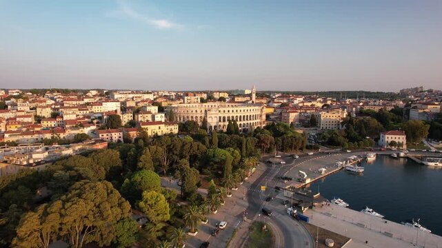 Pula Arena Amphitheatre Aerial 4K Drone View, Croatia
