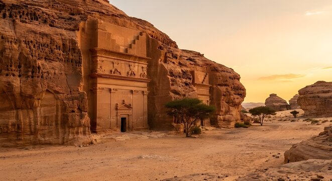 Ancient Nabataean Tombs in Hegra, Al-Ula.

