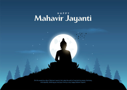 Silhouette vector illustration of Mahavir Jayanti, Celebration of Mahavir birthday, Religious festival in Jainism.