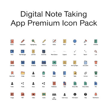 Digital note taking app premium icon pack collection