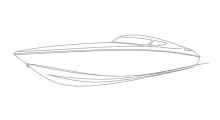 Detailed line art drawing of a sleek modern speed boat or powerboat on a white background.