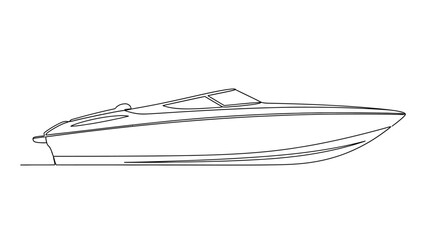 Line drawing illustration of a sleek speed boat, showcasing its aerodynamic design and powerful profile on a white background.