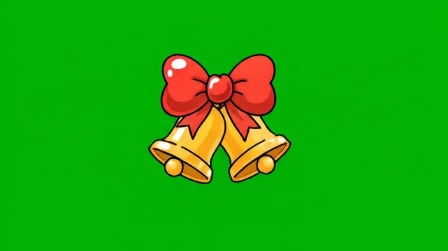 Simple stylized cartoon animation of a bouncing holiday bow and pair of jiggling bells isolated on a solid keyable green screen utility background children, bouncing holiday bow, stock footage