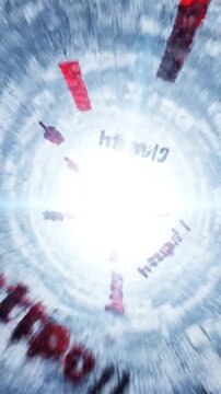Glowing red HTTP text rushing through abstract digital tunnel