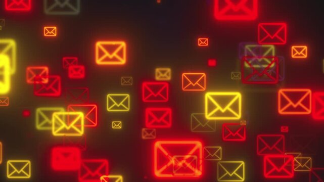 Electronic neon mails. Computer generated 3d render