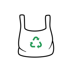 Eco friendly plastic shopping bag with green recycling symbol