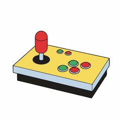 Retro Arcade Joystick and Buttons Gaming Controller with Yellow Base and Red Stick on White Background