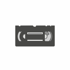 Retro VHS Tape Media Cassette for Analog Video Recording and Playback in Dark Gray and White Isolated on White Background